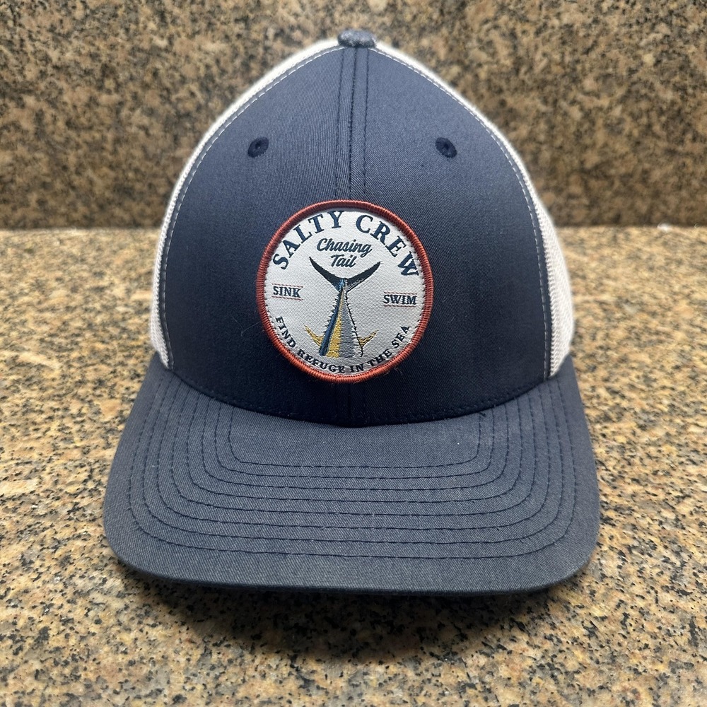 Salty Crew Hat Cap Snap Back One Size Mens Blue White Mesh Trucker Patch Fishing
